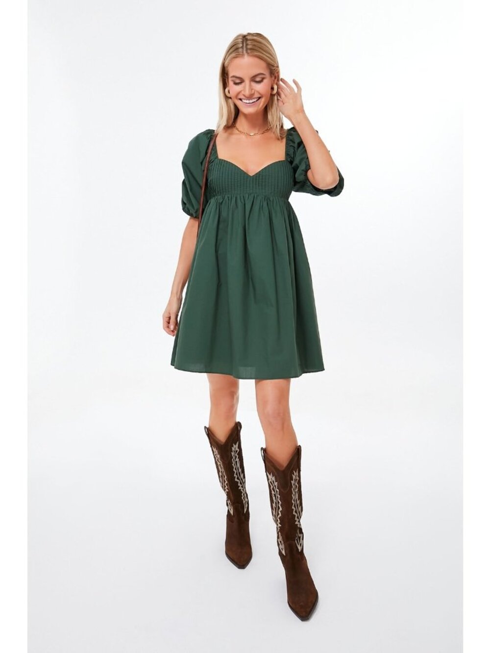 Hyacinth House by Tuckernuck Emerald Green Puff Sleeve Sasha Mini Dress sz S